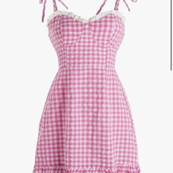 Women Pink Gingham Dress 