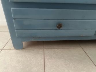 Blue Painted Wood Dresser with Brass Knobs
