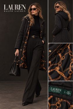 Lauren Ralph Lauren Black Quilted Equestrian Hooded Coat S