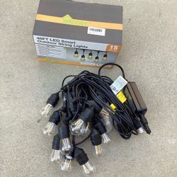 49Ft Smart Patio Lights LED String Lights, 15 Dimmable Edison Shatterproof Bulbs, WiFi Control, Work with Alexa, Waterproof String Lights for Outside
