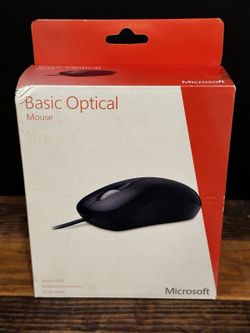 Microsoft Basic Optical Mouse Black Wired USB Ambidextrous NEW Sealed Box