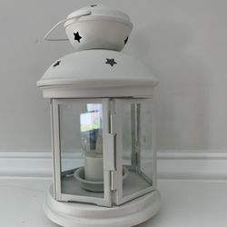 New! White IKEA ROTERA Glass Hanging Lantern with Flameless Tea light candle