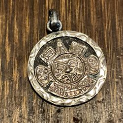 Aztec Sun God, Tonatiuh Sterling Silver 10k Pendant  Signed By The Artist. 