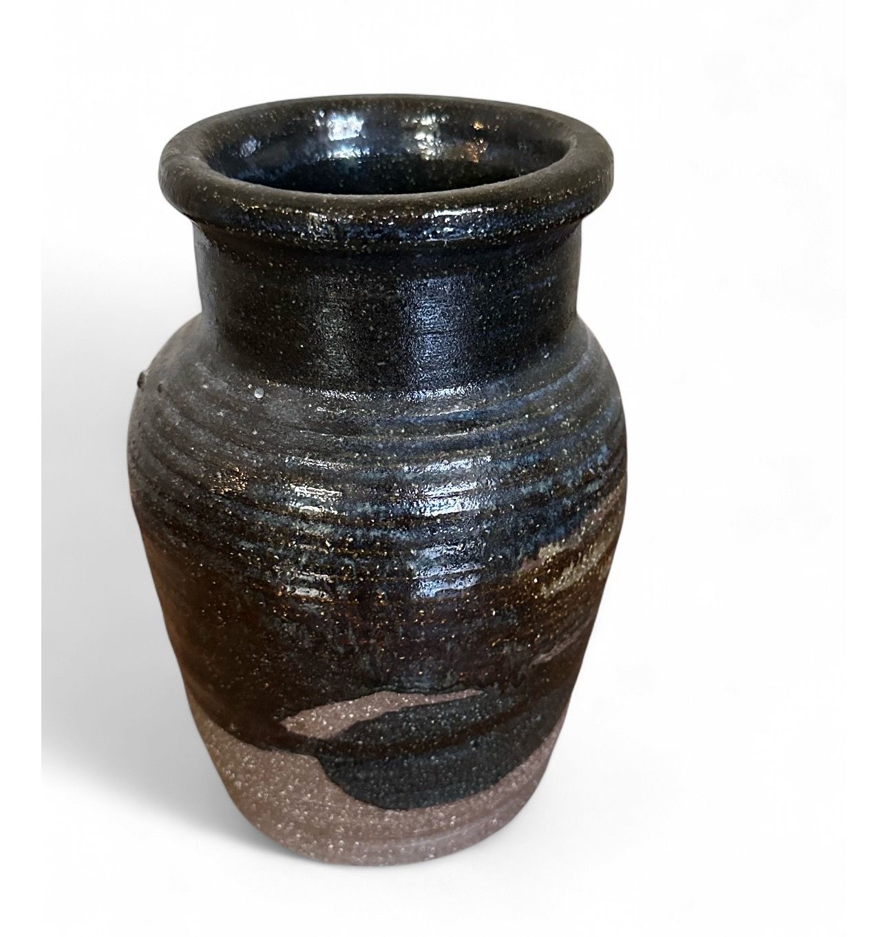 Vintage Handmade Charcoal Brown Ceramic Vase: Decorative Pottery Gift