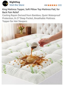 NightHug King Mattress Topper Waterproof Bamboo
