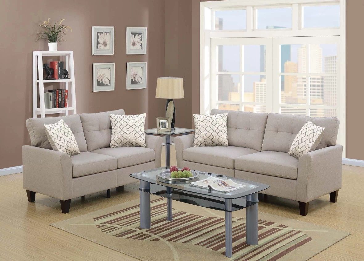 Brand New Biege Linen Sofa + Loveseat 2PCs Set
