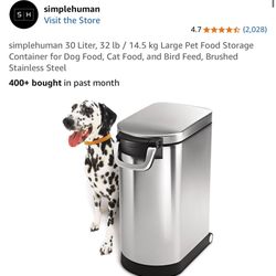 SimpleHuman Large Pet Food Storage Container for Dog Food, Cat Food, and Bird Feed, Brushed Stainless Steel 
