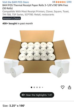BAM POS Thermal Receipt Paper Rolls 3-1/8"x190' BPA Free 22 Rolls
