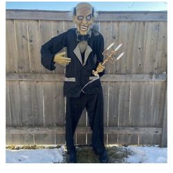Animated 6ft Life-Size Butler w/ Candelabra 