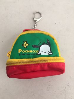 Rare Sanrio vintage/1993 Pochacco  keychain and double zippered purse/pouch