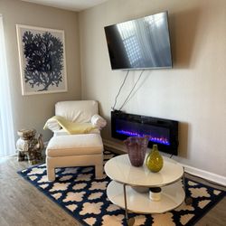 White Chair with Cover and Ottoman