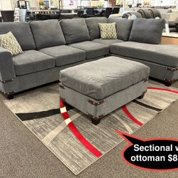 New Gray Sectional With Ottoman 