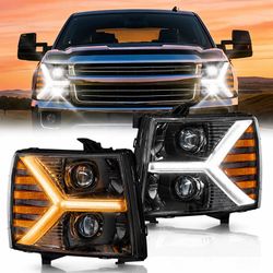 2007-2013 Chevy Silverado Black Headlight Assembly Pair