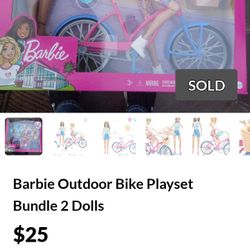 Barbie Outdoor Bike Playset Bundle 2 Dolls