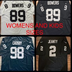 Raiders Kids Youth And Women’s Jersey black White Salute  Jeanty Crosby Bowers Gino Smith 