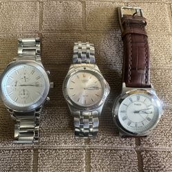 Used Bundle Of 3 Men’s Watches Stainless Steel And Leather 