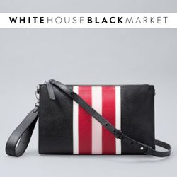 WHBM Leather Colorblock Striped Clutch Crossbody Shoulder Purse Red Pink Black