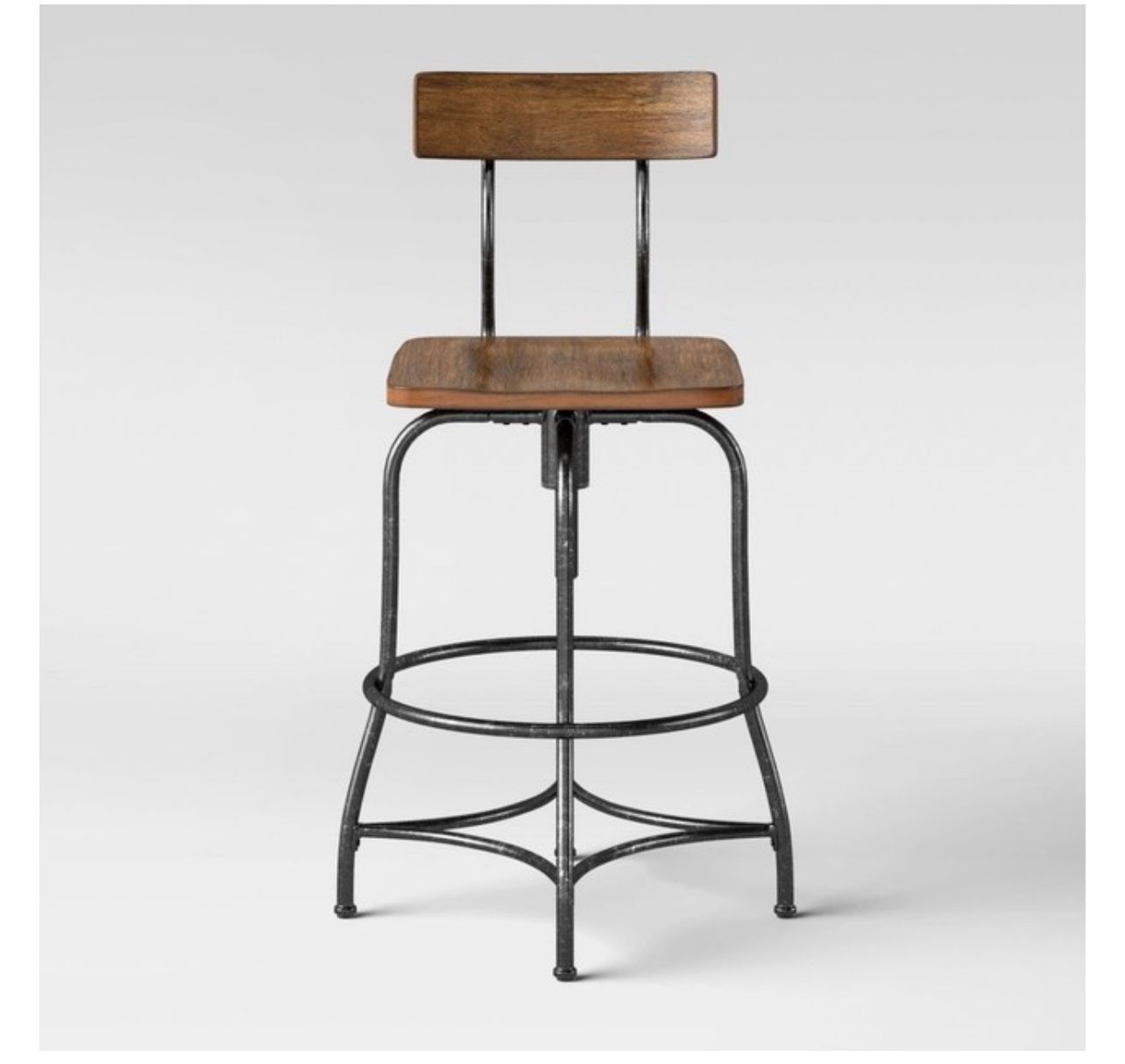 Threshold Adjustable Counter Stool Barstool Metal Frame Wood Seat Brown