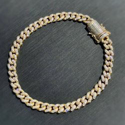 Jewelry 10k hollow yellow gold Cuban link 1.60CTW diamond bracelet iced out Bussdown 9.00” 7.00mm 19.70g