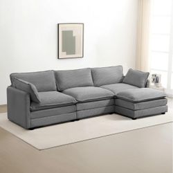Oversized Modular Sectional Sofa with Movable Ottoman, 112 Inch 4 Seat Modern Corduroy Sofa Set, Convertible L Shaped Couch for Living Room and Office