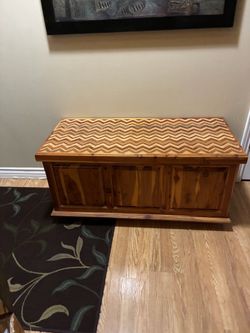 Wooden Storage Chest with Chevron Inlay Top