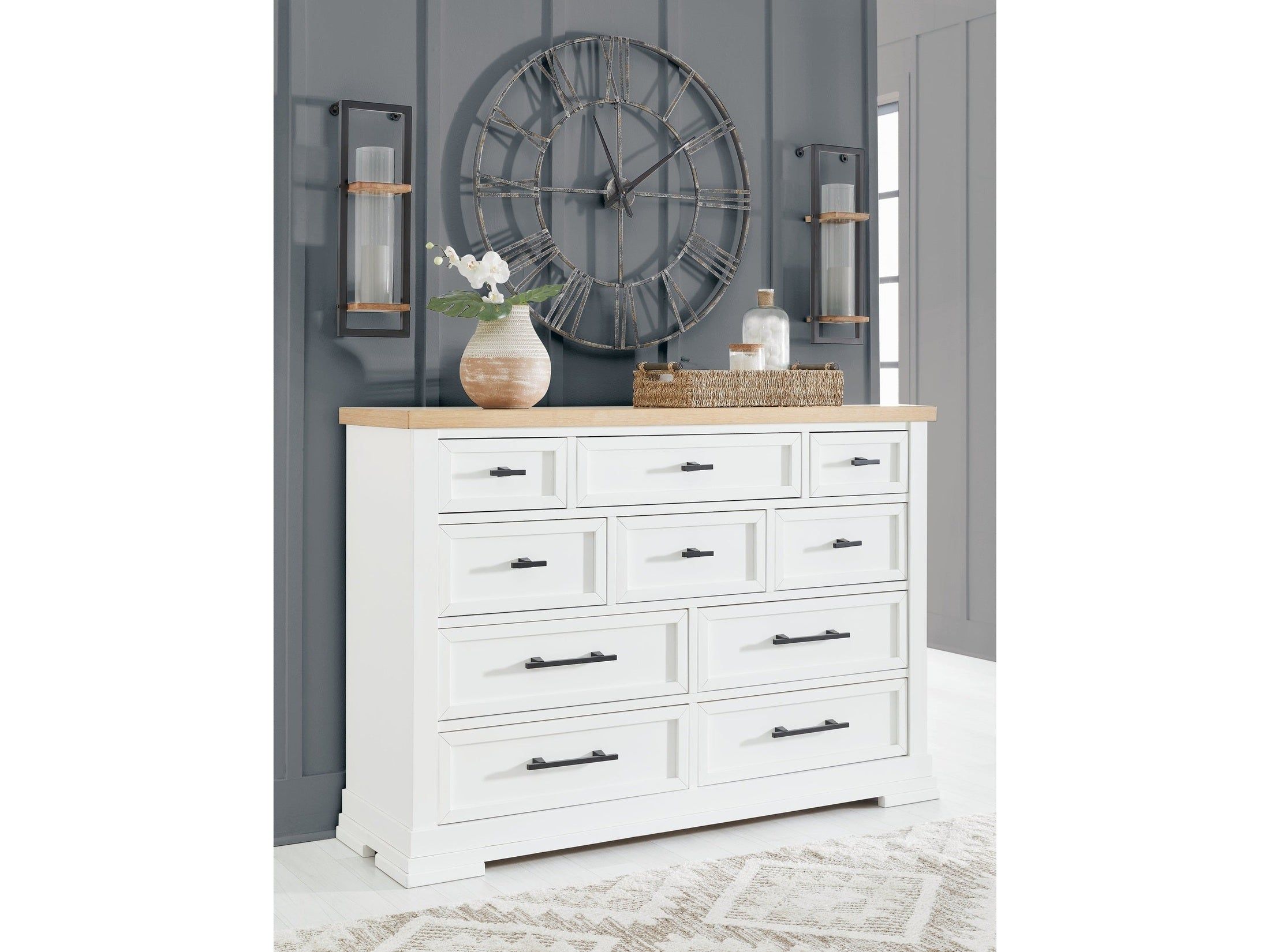 Ashbryn White/Natural Dresser w/ 10 Drawers