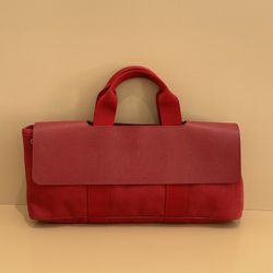 HERMES VINTAGE Valparaiso PM Long  Toile Chevron Red Ladies Handbag