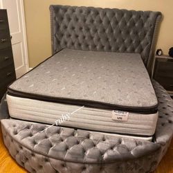 New Furniture| Gray Luxus Headboard Queen / King Size Upholstered Bed @ Fast Delivery 🚚