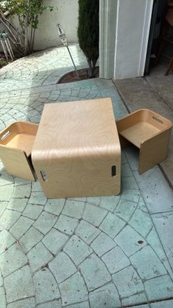Kids, three-piece wooden table and chair set