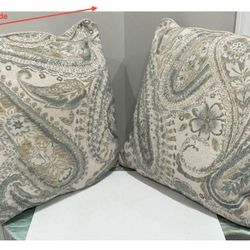 Large Cream, Tan & Slate Blue Throw Pillows 