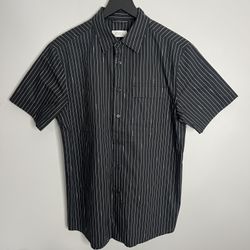 Saturdays NYC Nico Logo Stripe Short Sleeve Button Down Shirt Mens Medium Black