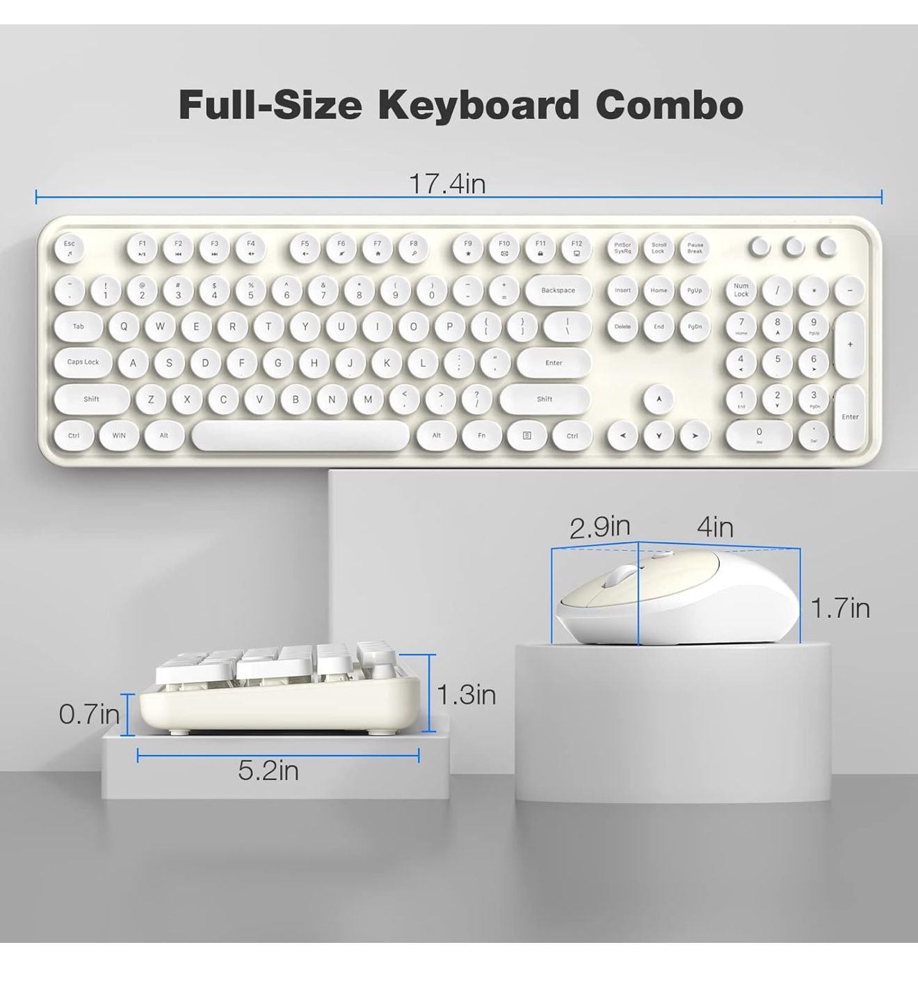 MOFII Wireless Keyboard and Mouse Combo, Computer Full Size 2.4G Plug and Play Wireless Typewriter Retro Round Keyboard and Mouse Set for Windows, Com