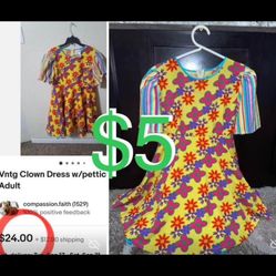 $5 Beautiful Hippie Girl or Cute Clown Adult Costume size  L /XL in great condition