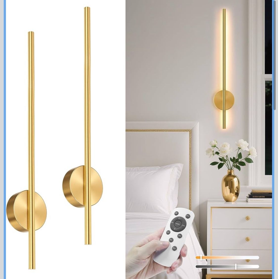 Brand New 27.6” Battery Operated Wall Sconce Set Of 2 Gold