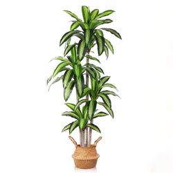 Ferrgoal 6 Ft Dracaena Tree Artificial Plant - Indoor Outdoor Faux Decor with Woven Basket 