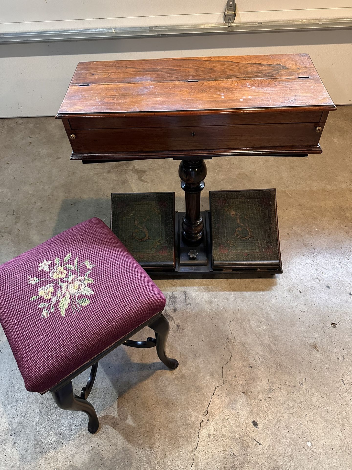 Schiedmayer Rare Antique German Garden Organ With Antique Victorian Style Walnut Piano Stool