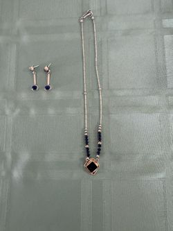 Necklace & Earrings Set :  Silver/Gold/ Lapis Lazuli Stone 