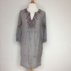 Women's Johnny Was Gray Silk Cotton Embroidered Boho Tunic Top Size XS