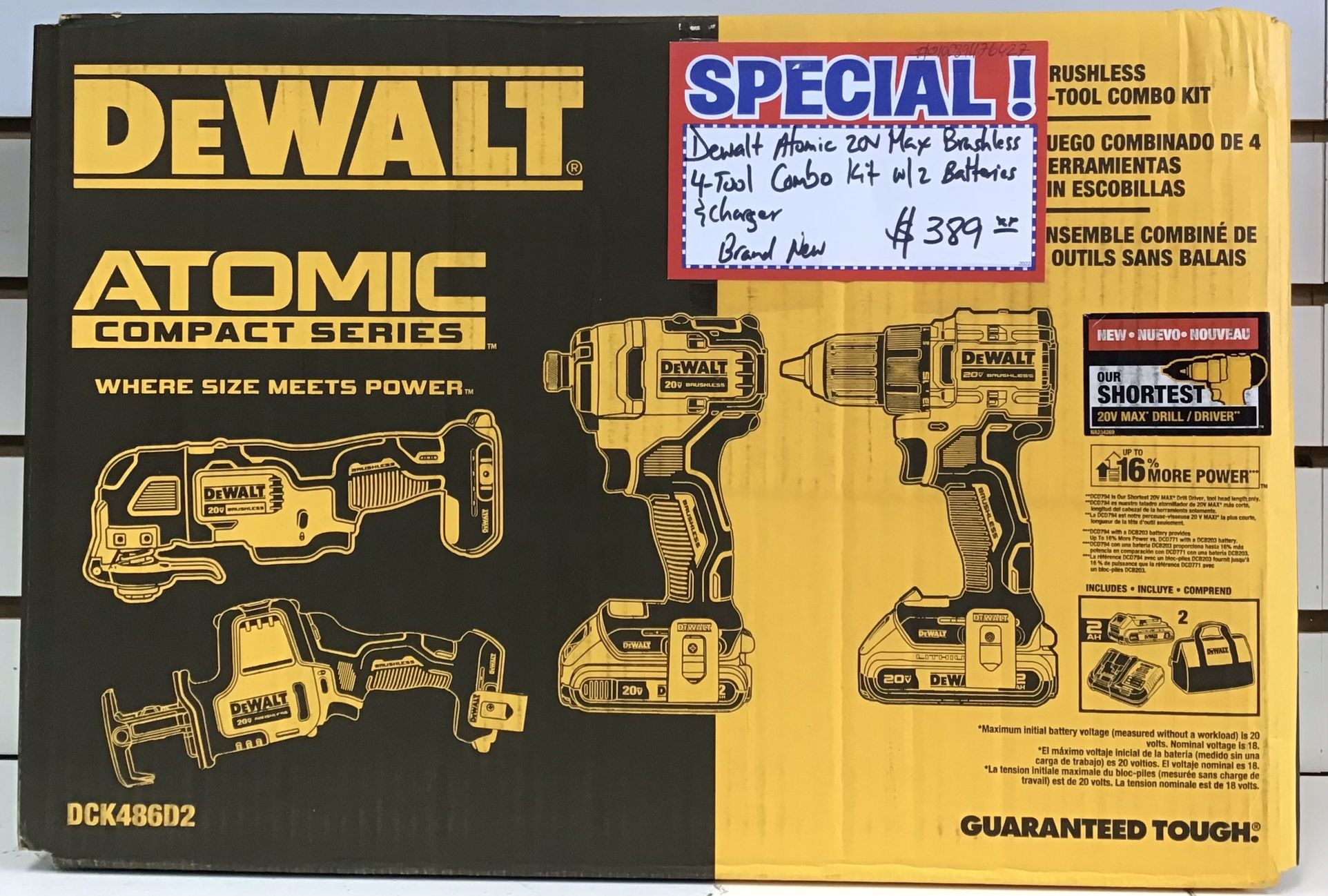 Dewalt Atomic 20V Max Brushless 4-Tool Combo Kit W/ 2 Batteries & Charger Brand New