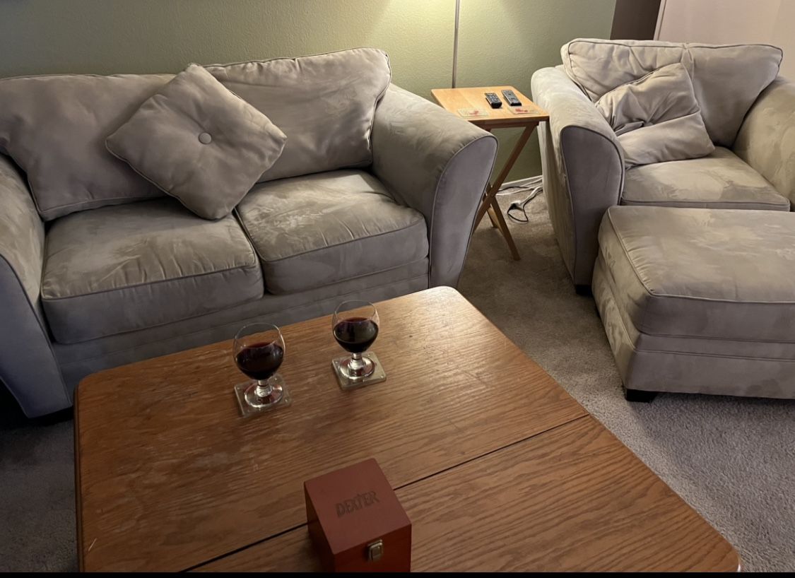 Love Seat, Arm Chair And Ottoman Set -$200