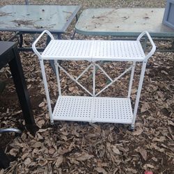 Metal Rolling Cart With Wheels And 2 Shelves That Folds Up 
