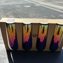 4 Piece Set Of Circleware Rainbow Fusion Luster Stemless Flutes