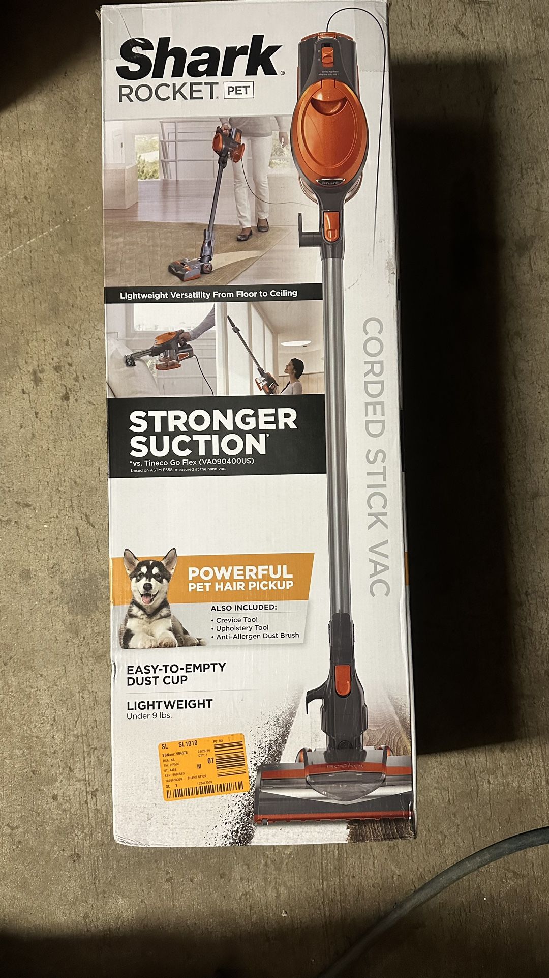 Shark Rocket Bagless Corded Washable Filter Stick Vacuum Cleaner for Hard Floors/ Rugs with Powerful Pet Hair Pickup in Orange