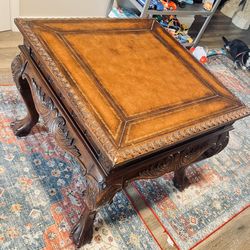 Beautiful Real Wood Coffee Table With Leather On Top 