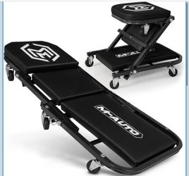 M-AUTO 40-Inch Folding Creeper Rolling Seat, All-in-One Adjustable Roller Garage Chair, Lay Down or Sit, 330LBS Capacity Under Car Roller Creeper with
