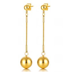🟡 18K Gold-Plated Minimalist Long Ball Dangle Earrings