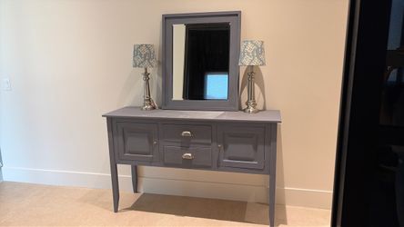 Buffet Table with Mirror and Lamps