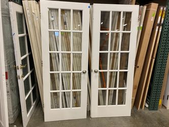 White Wooden French Doors with 15 Glass Panels (Set of 2)