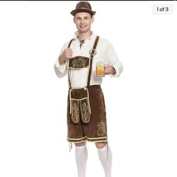 Men’s Oktoberfest Lederhosen Costume, Bavarian Outfit Available In Size Medium
