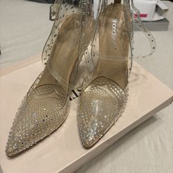 Clear High Heels With Jewels